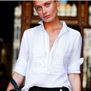 J. Crew White Swiss Dot Long Sleeve Shirt - SZ 10